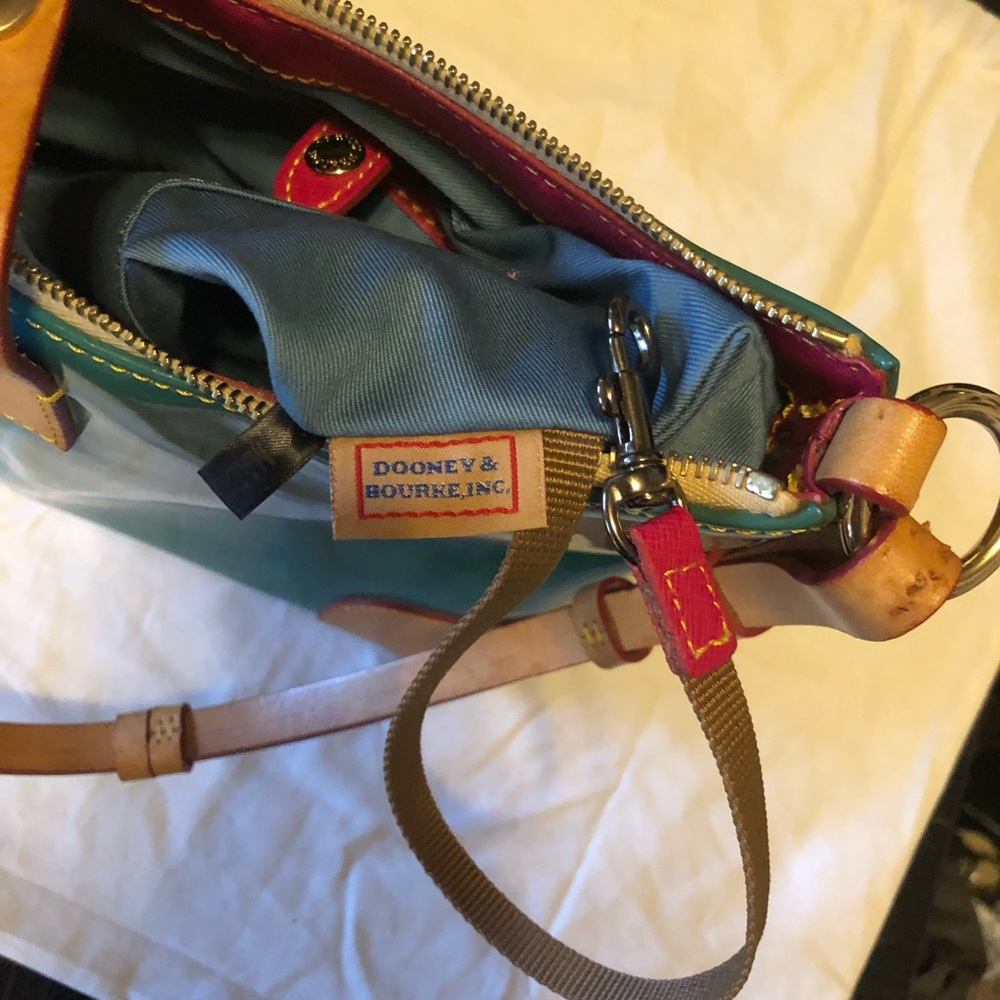 Dooney & Bourke Teal Blue Patent Leather and Tan Vachetta Leather Shoulder Bag - Picture 9 of 11